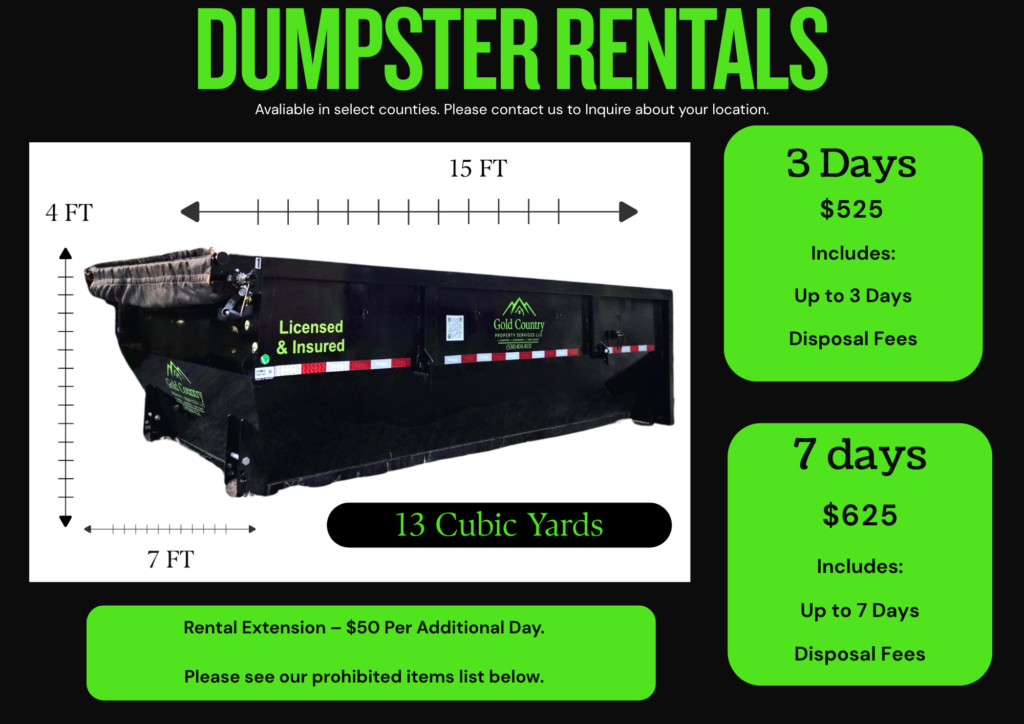 dumpster rental price sheet